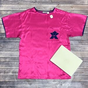 Victorias Secret Vintage Satin Pink Blue Short Sleeve Sleep Shirt Box Medium New